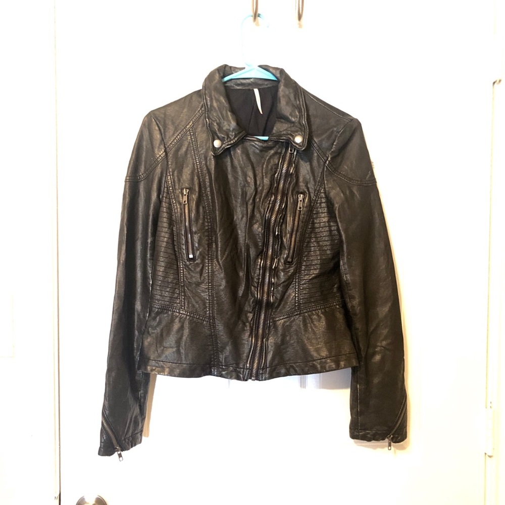 Free People Faux Leather Black Jacket